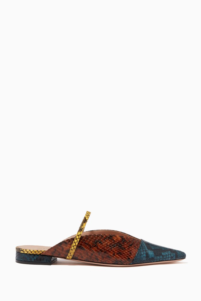 Snake-Print Mules in Leather, Multicolour