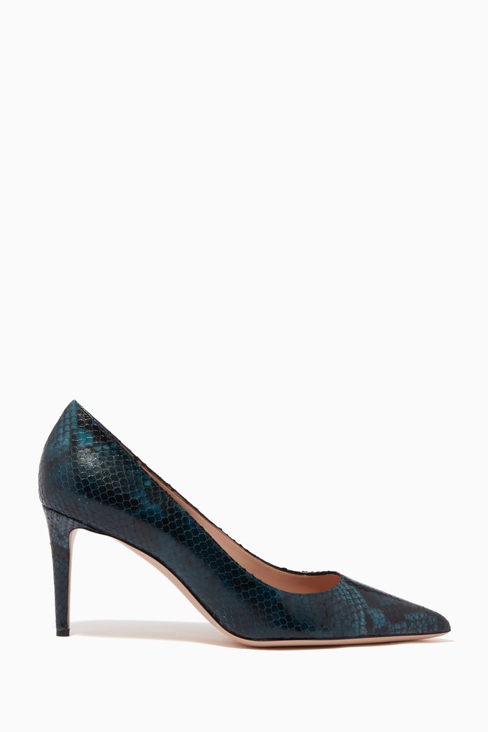 Fancy 75 Snake Print Pumps in Calf Leather, Blue