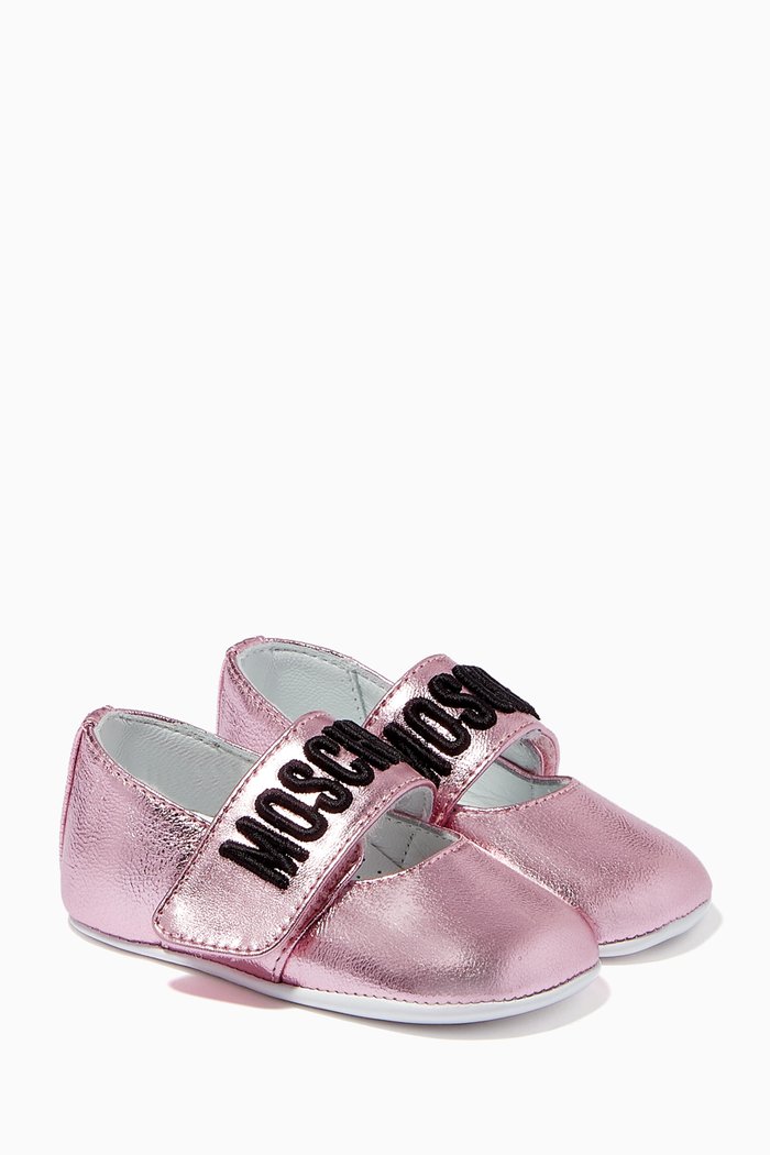 Logo Ballet Flats in Leather, Pink