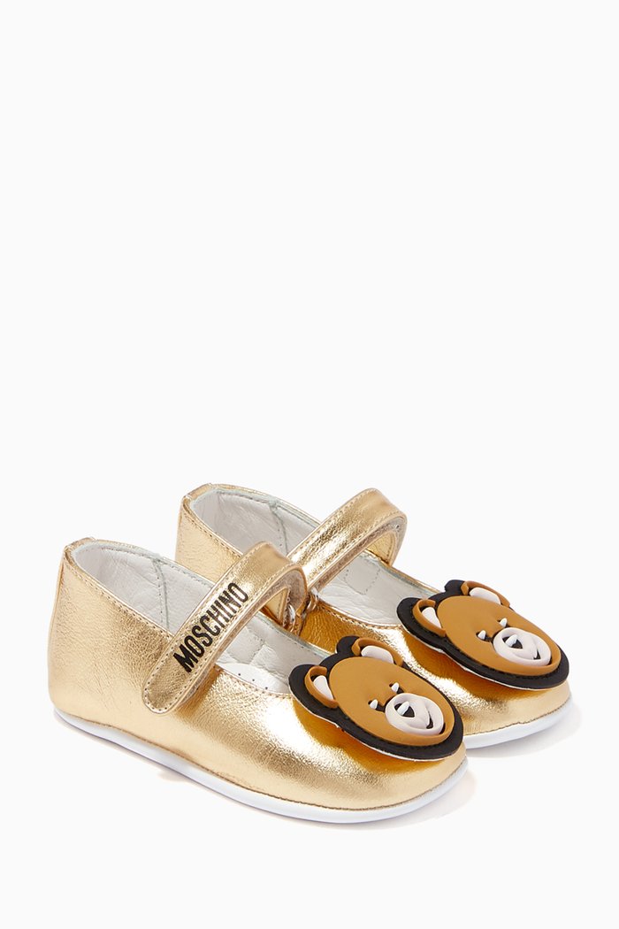 

Teddy Bear Ballet Flats in Leather, Gold