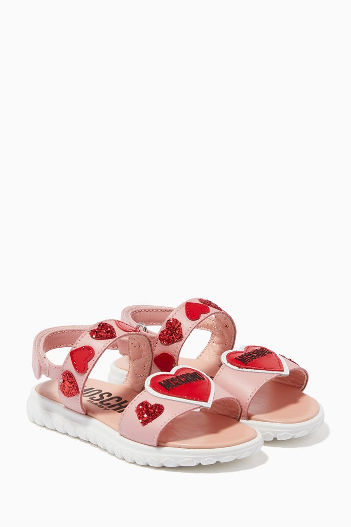 

Logo Hearts Velcro Sandals in Leather, Pink