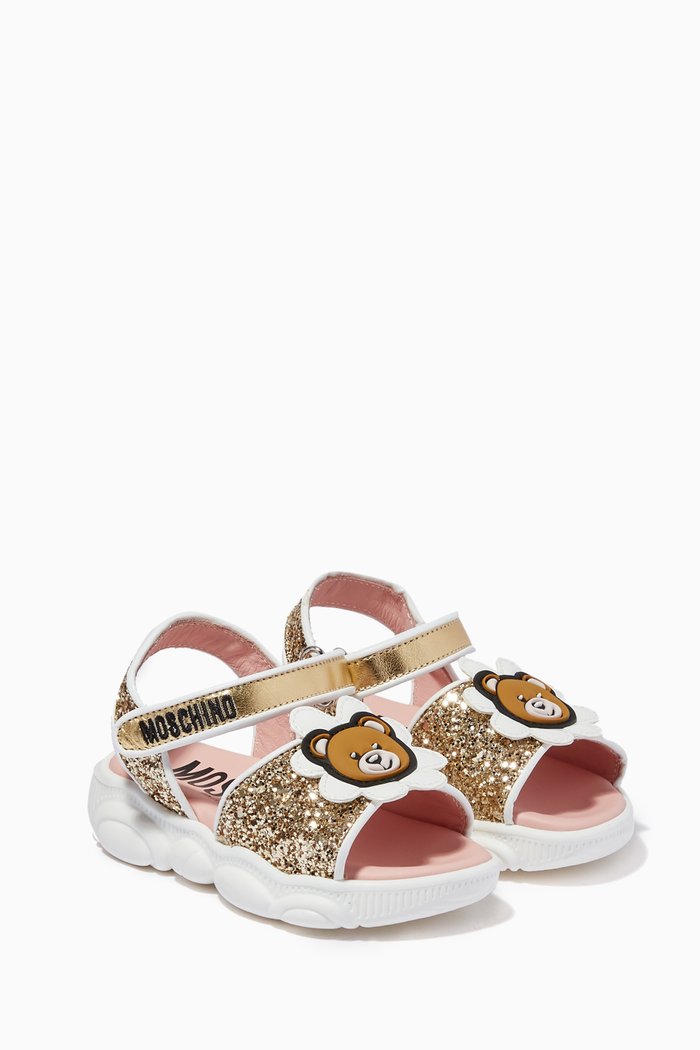 

Teddy Bear Sandals in Glitter, Gold