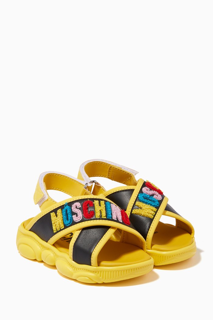 Logo Velcro Cross Sandals in Leather, Yellow