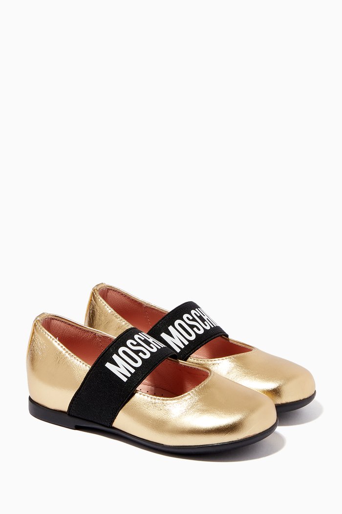 

Logo Ballet Flats in Leather, Gold