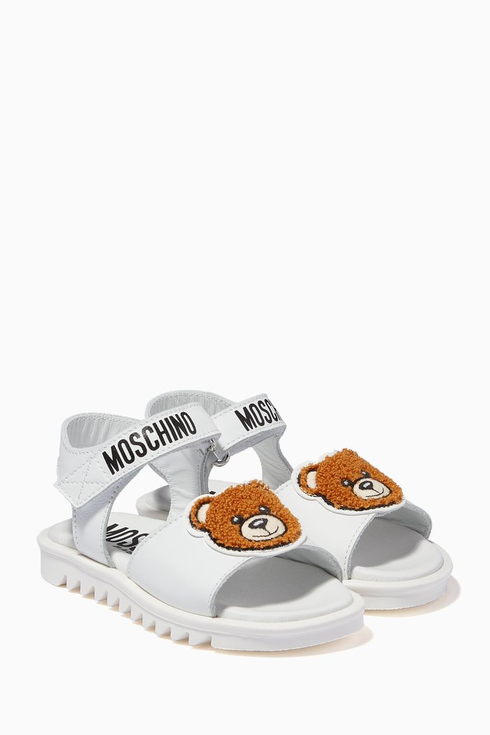 

Teddy Bear Velcro Sandals in Leather, White