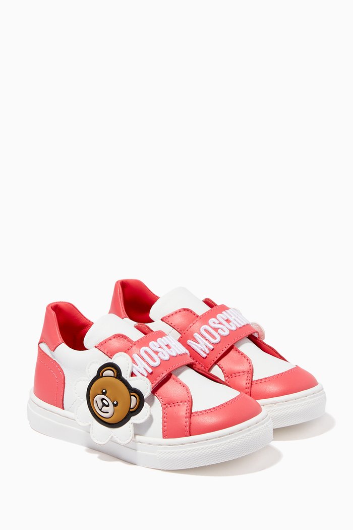 

Flower Teddy Bear Sneakers in Leather, Pink