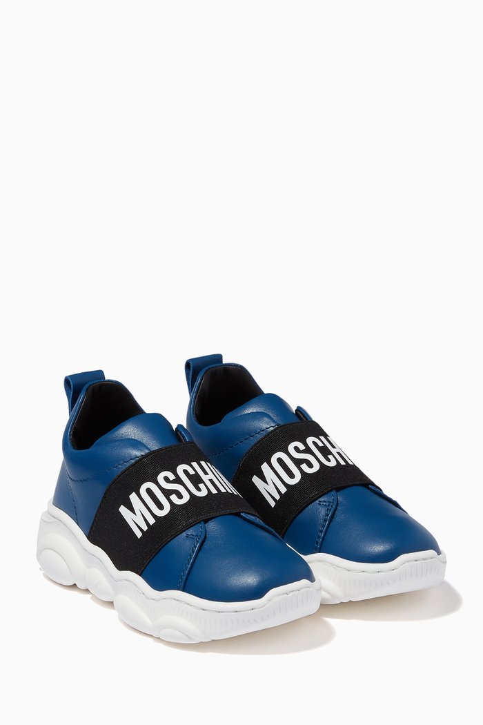 

Logo Slip-On Sneakers in Leather, Blue