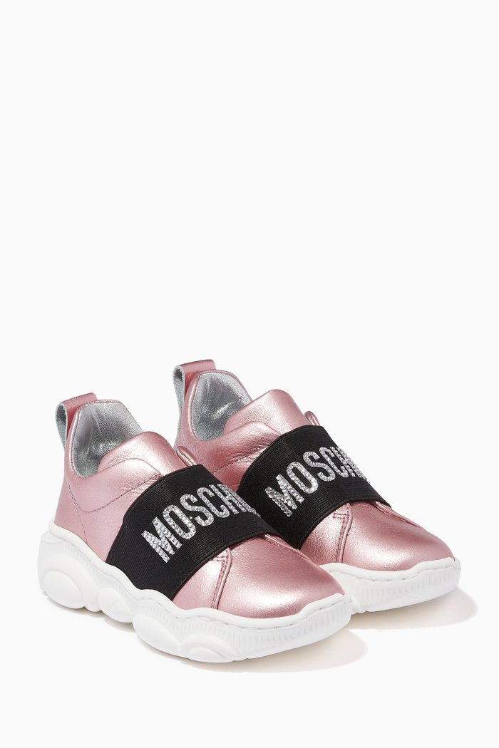 

Logo Slip-On Sneakers in Metallic Leather, Pink