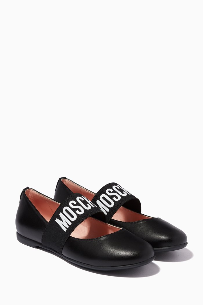 

Logo Band Ballerinas in Leather, Black