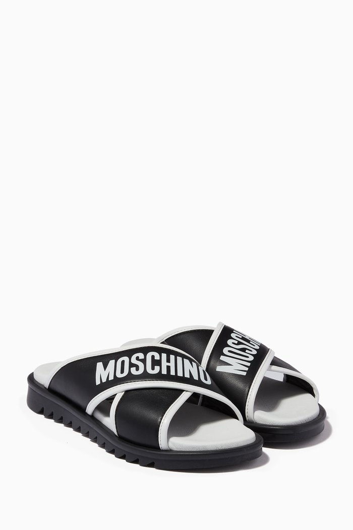 

Logo Cross Sandals in Leather, Black