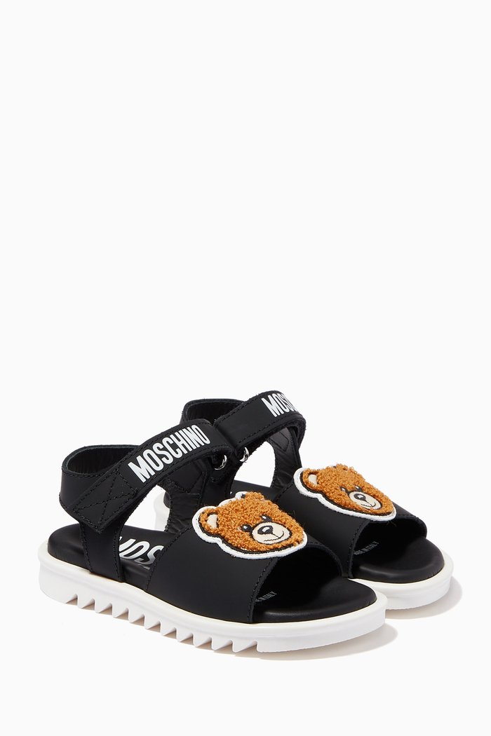 

Teddy Bear Sandals in Faux Leather, Black