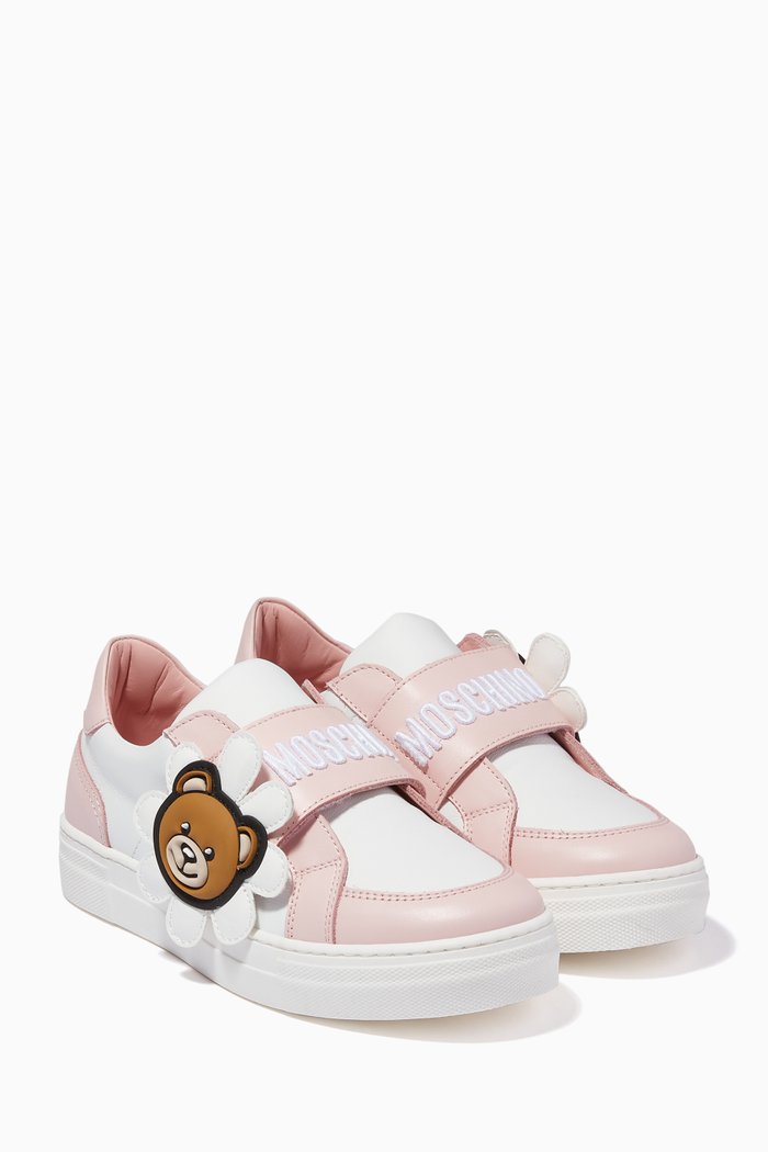 

Teddy Bear Flower Sneakers in Leather, White
