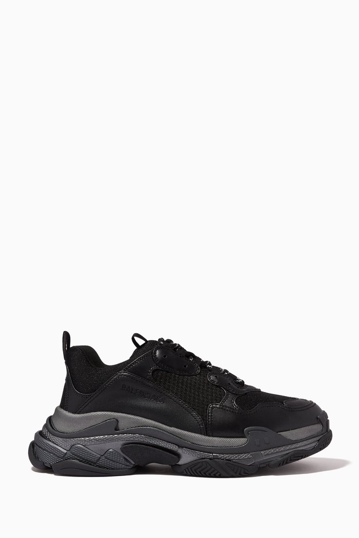 Triple S Sneakers in Metallic Double Foam & Mesh, Black