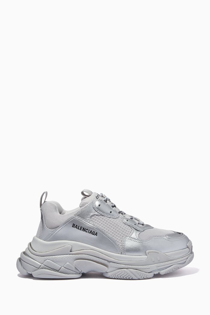 

Triple S Sneakers in Metallic Double Foam & Mesh, Silver