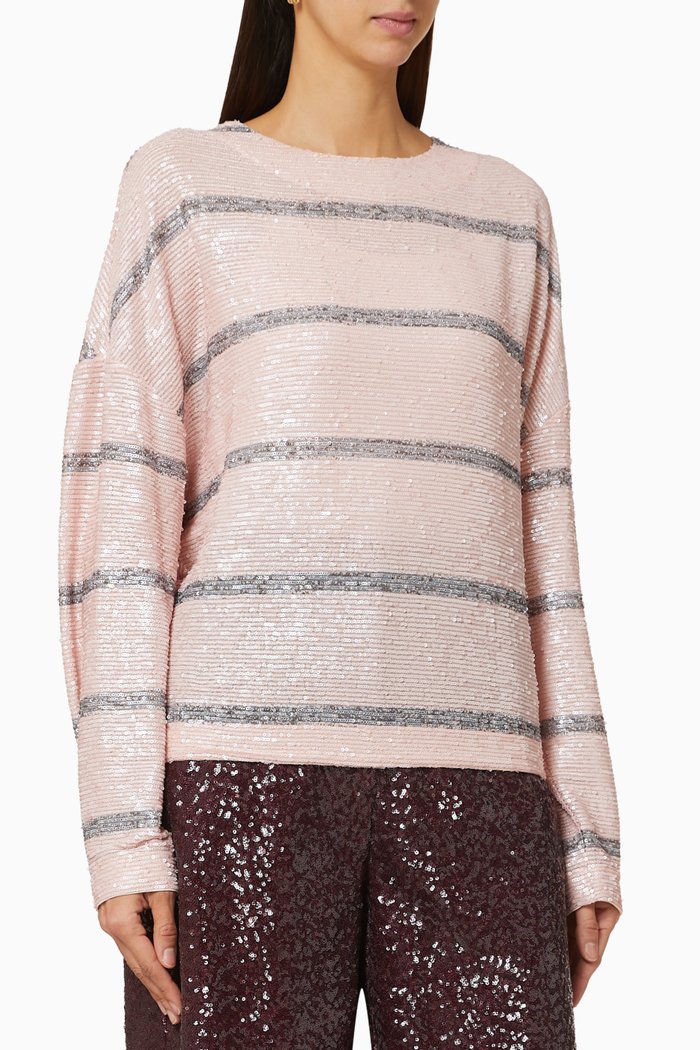 Alexandra Striped Embellished Top, Pink