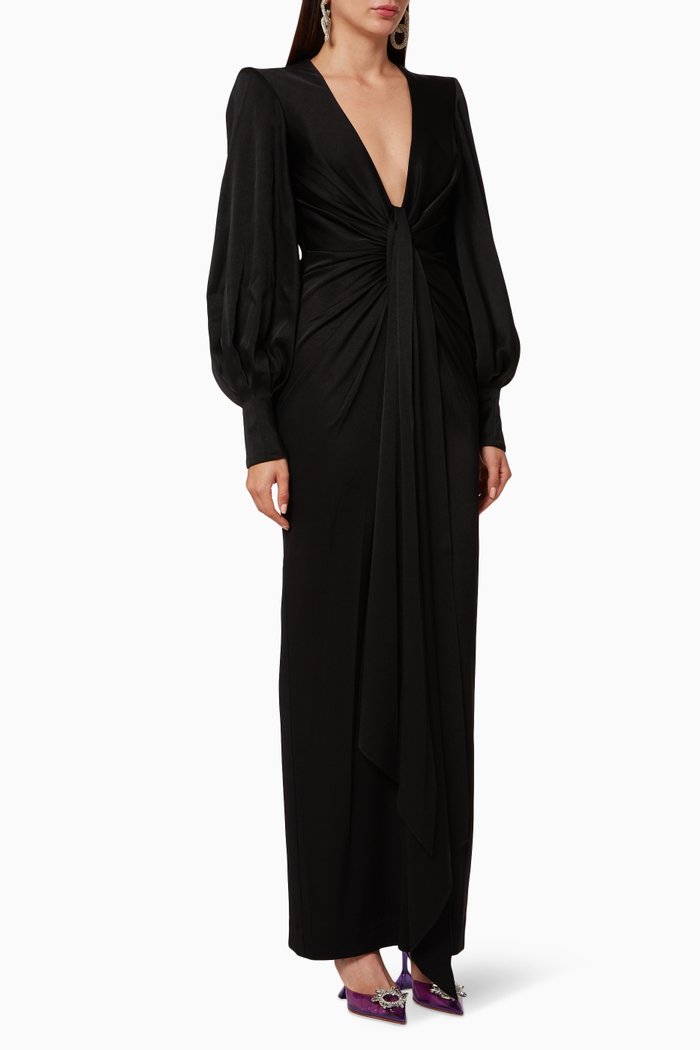 

Dane Satin Crepe Column Gown, Black