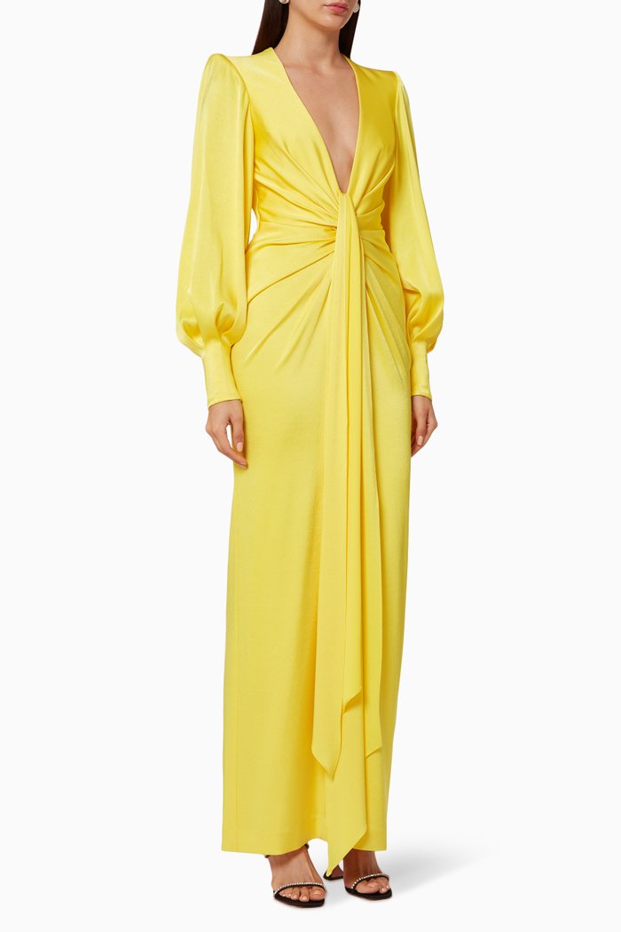 

Dane Satin Crepe Column Gown, Yellow