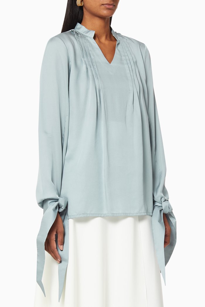 

Tie Cuff Viscose Top, Blue