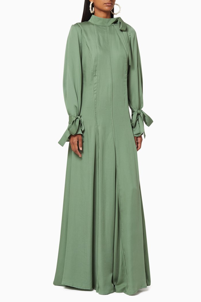 

Piping Panel Viscose Crepe Maxi Dress, Green