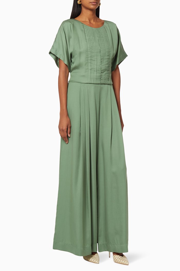 Pleated Viscose Crepe Jumpsuit, Green