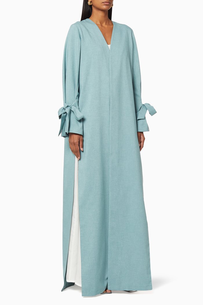 

Pleated Longline Linen Jacket, Blue