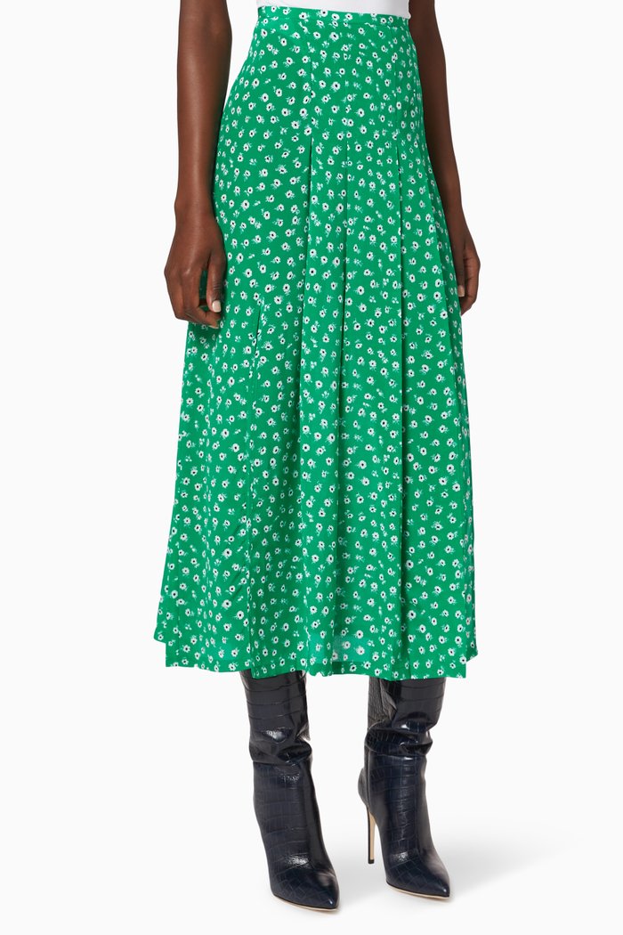 

Georgia Pleated Silk Skirt, Green