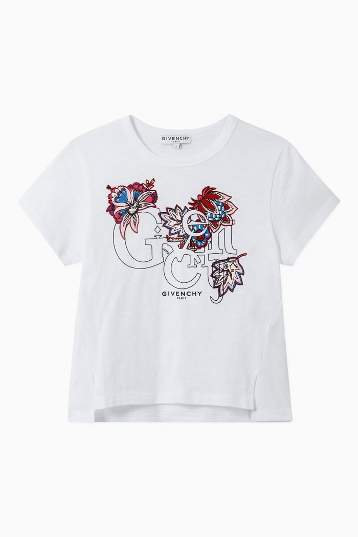 

Floral Logo Cotton Jersey T-Shirt, White