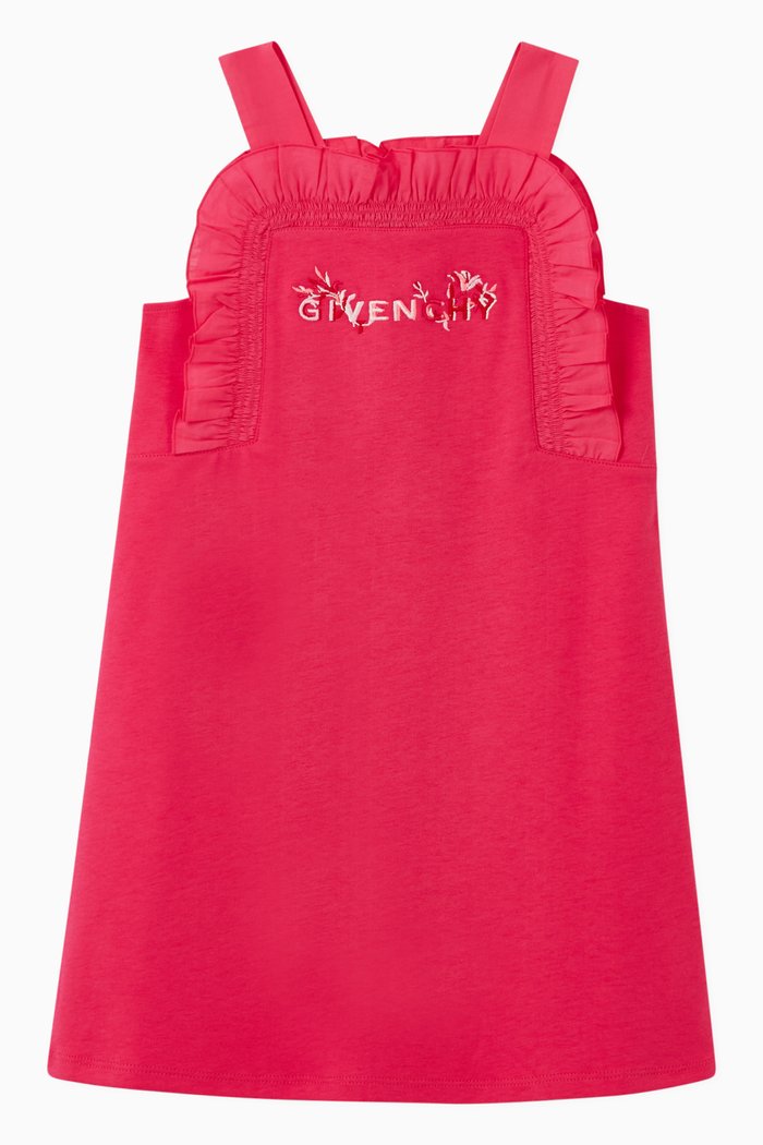 Embroidered Logo Dress in Cotton, Pink