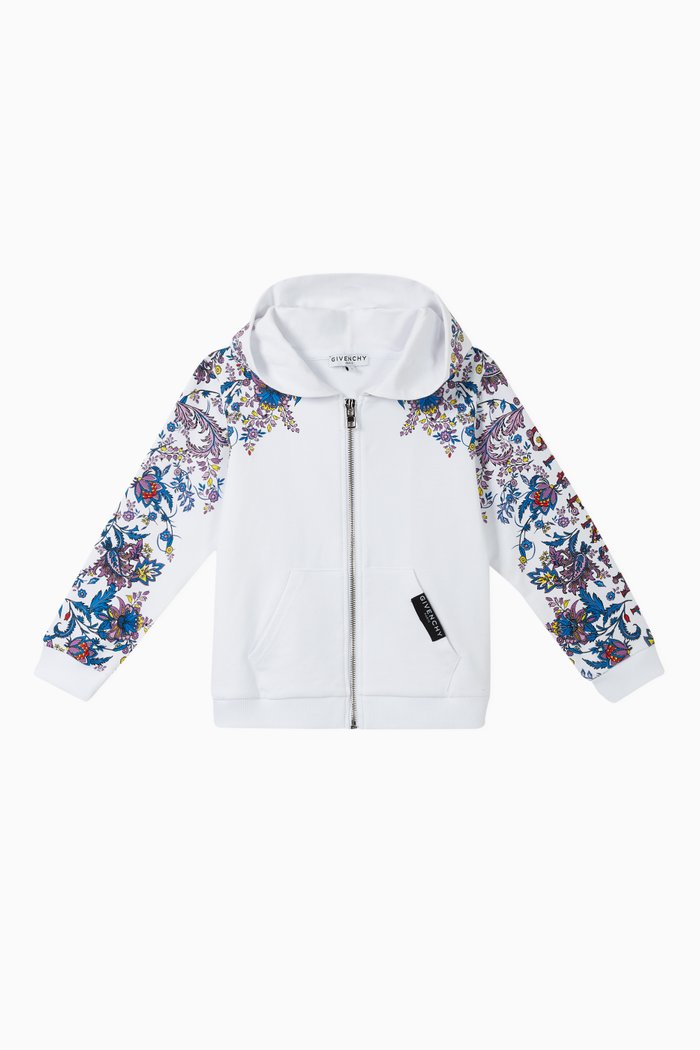 Floral Cotton Jersey Hoodie, White
