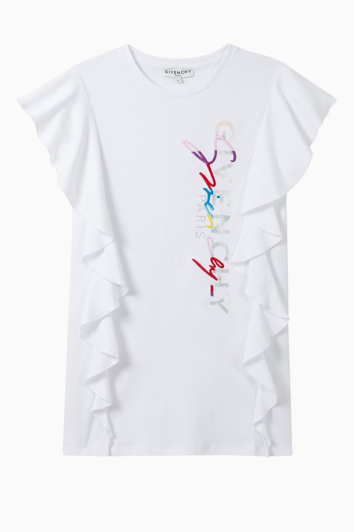 

Ruffled Logo Cotton Dress, White