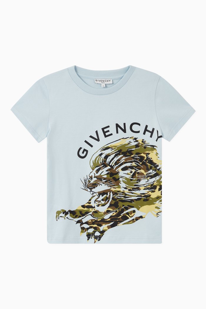 

Camo Lion Graphic T-Shirt in Cotton Jersey, Blue
