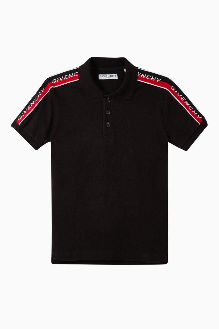 

Logo Tape Pique Polo Shirt, Black