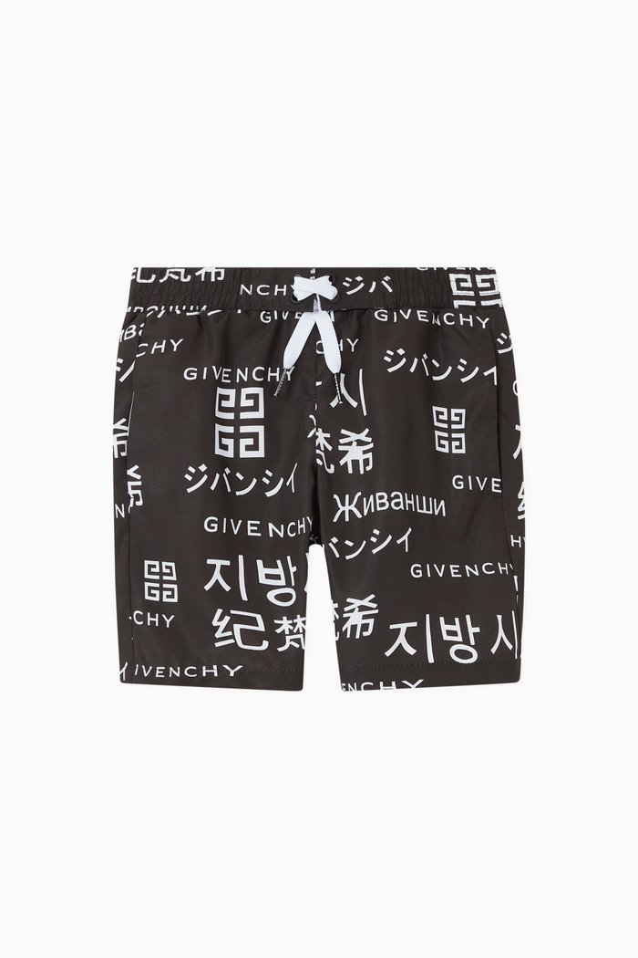 Logo Graphic Swin Shorts in Polyester, Black