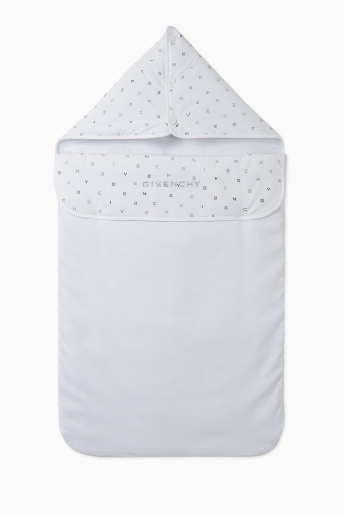 

All-Over Letters Cotton Sleeping Bag, White