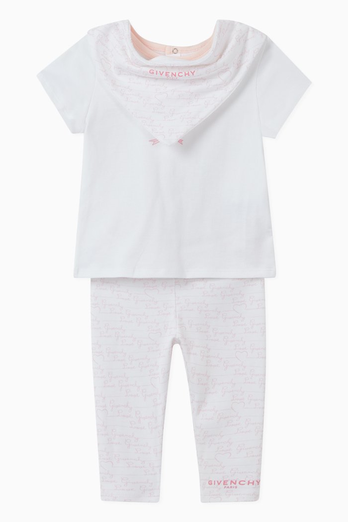 

Logo T-Shirt, Leggings & Bib Set in Cotton Jersey, Pink