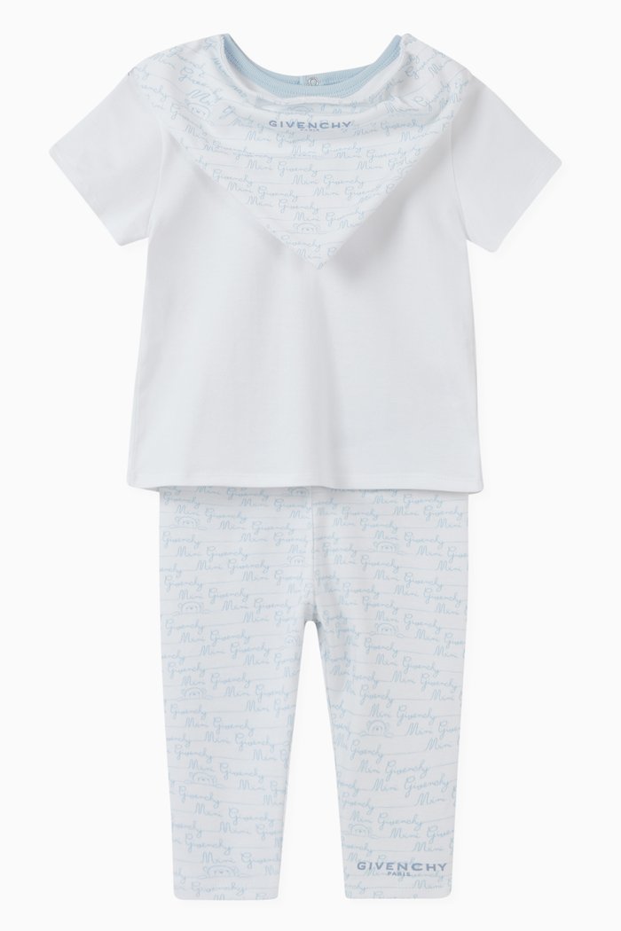 Logo T-Shirt, Leggings & Bib Set in Cotton Jersey, Blue