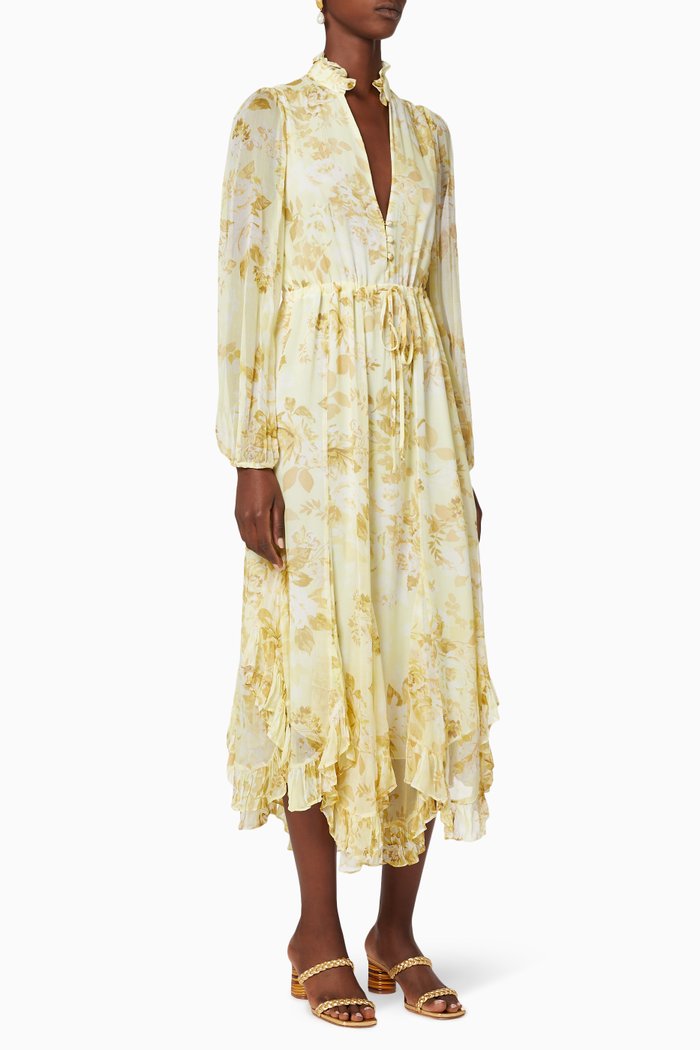 

Leticia Plunged Godet Midi Dress, Multicolour