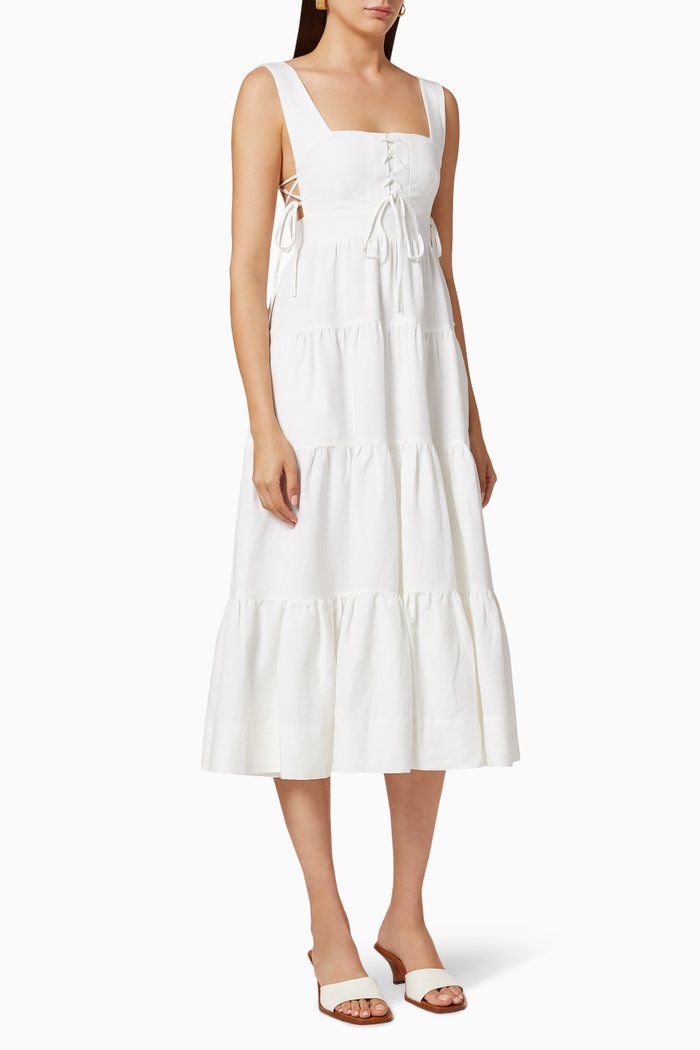 

Blanca Linen Lace Up Dress, Neutral