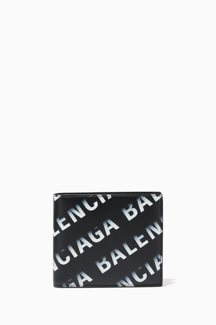 Gradient Logo Square Folded Wallet in Calfskin, Black