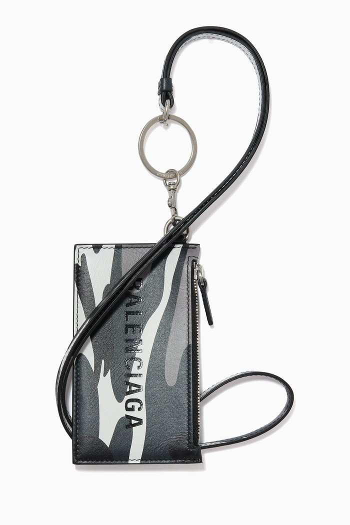 

Cash Card Case on Keyring in Camo Printed Calfskin, Grey