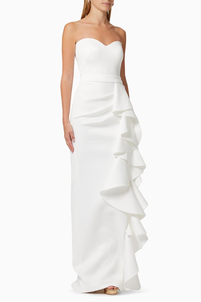 

Strapless Gown with Ruffles, White