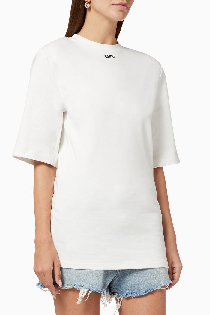 

Logo Padded Shoulder Cotton T-Shirt, White