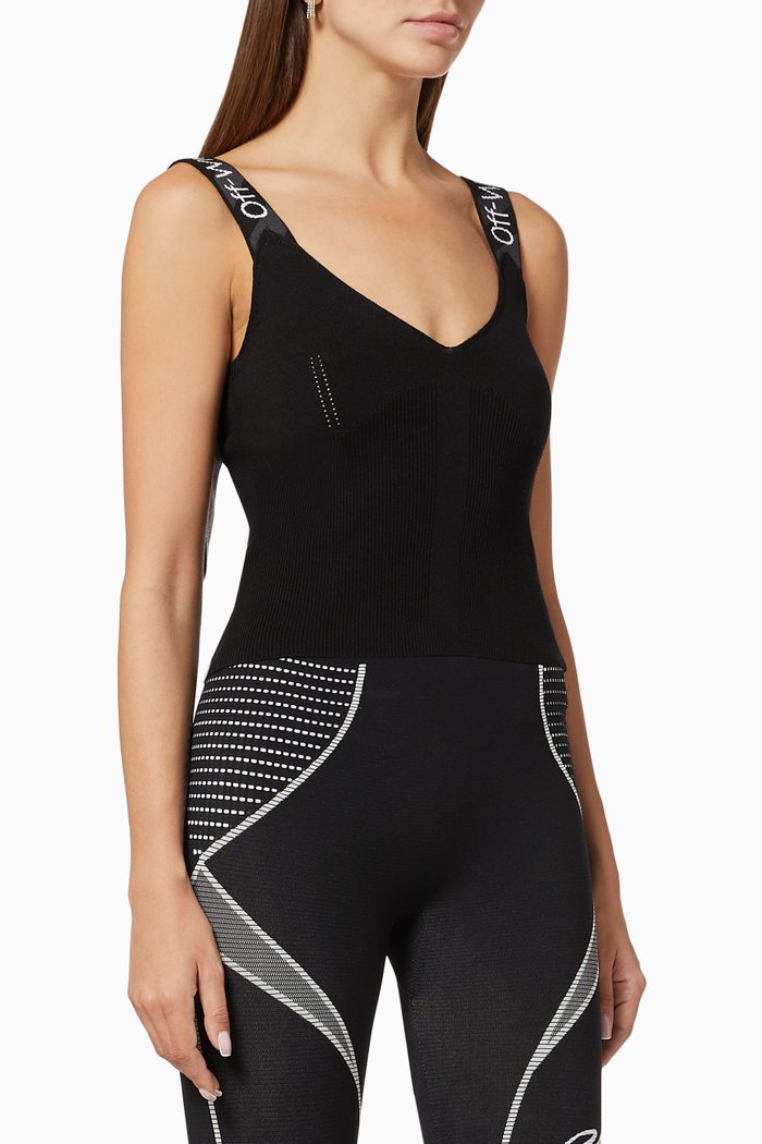 

Logo-Strap Ribbed Tank Top, Black