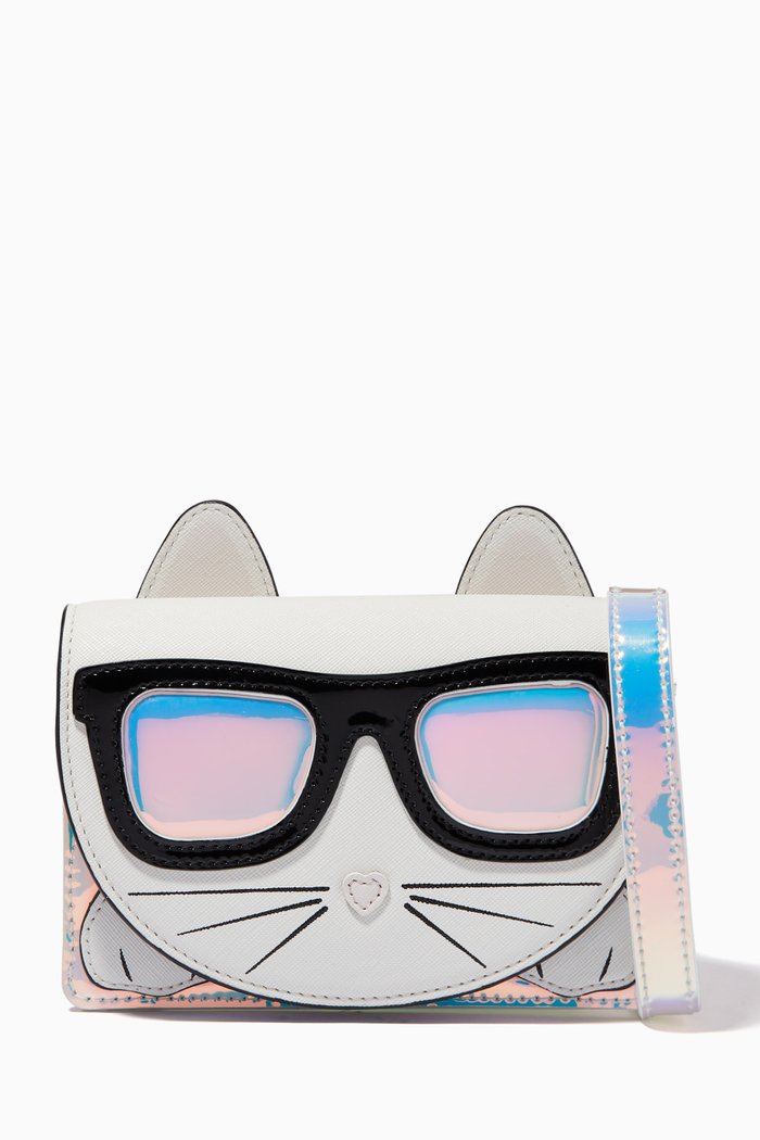 Choupette Holographic Shoulder Bag in Faux Leather, Grey