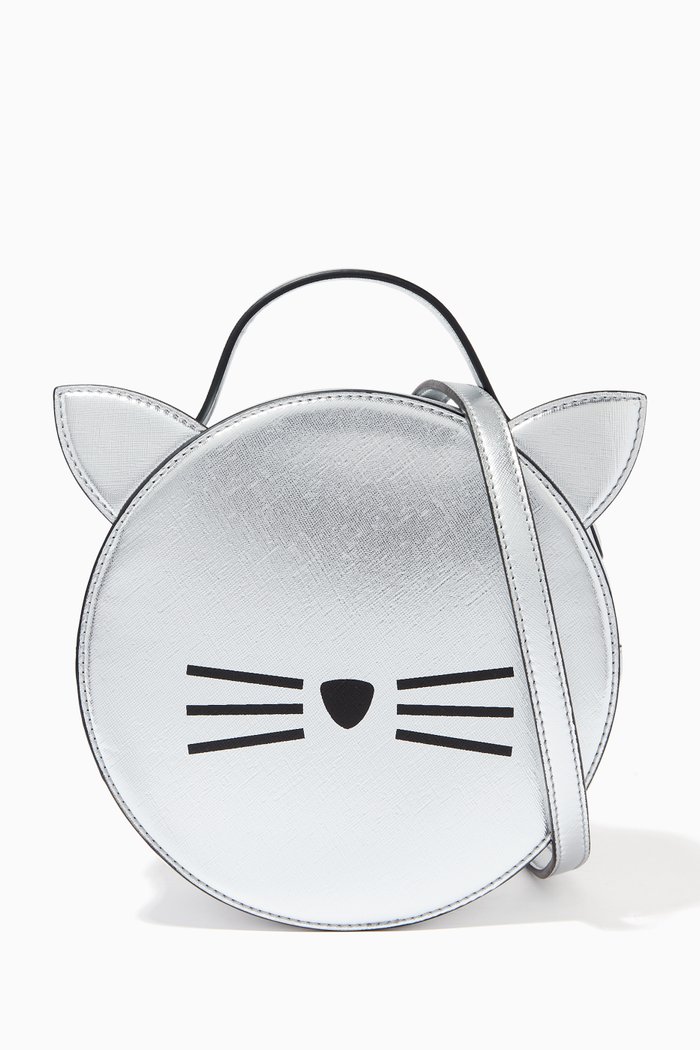 

Cat Round Shoulder Bag in Faux Leather, Grey