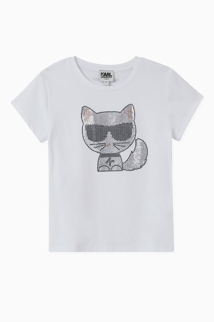 

Rhinestone Graphic T-Shirt in Cotton Jersey, White