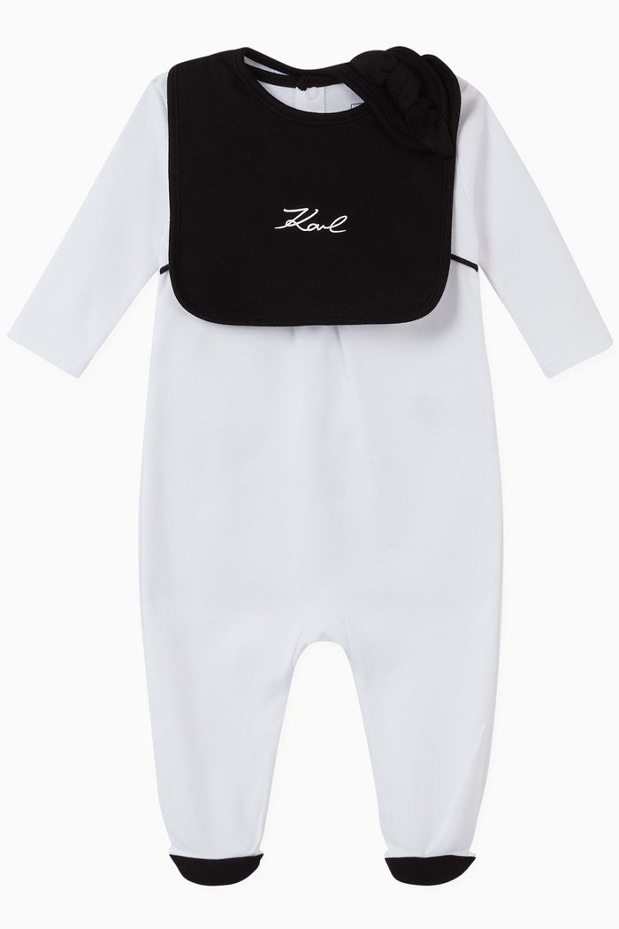 

Logo Pajama & Bib Set in Cotton Jersey, White