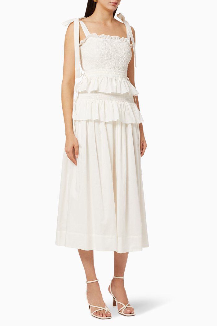 

Pia Shirred Midi Dress, Neutral
