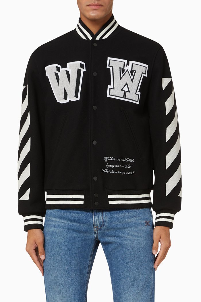 

Diagonals Wool-Blend Varsity Jacket, Black