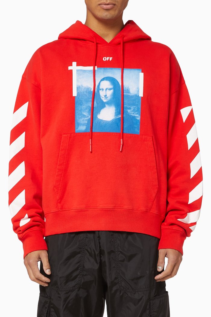 Mona Lisa Oversized Cotton Hoodie, Red